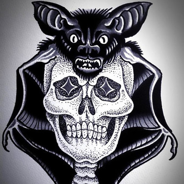 Traditional Bat Skull Tattoo