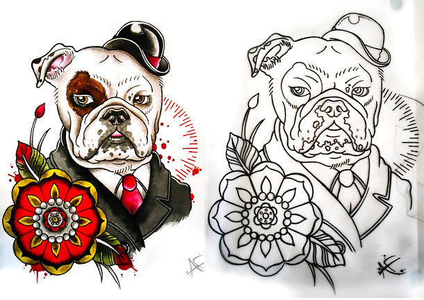 Traditional Bulldog Tattoo Design