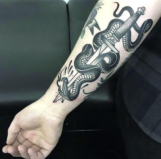 Balck Snake and Dagger Tattoo Idea
