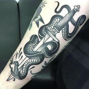 Balck Snake and Dagger Tattoo
