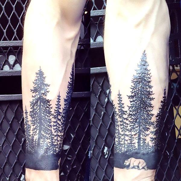 Bear Blackwork on the Arm Tattoo Idea