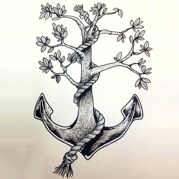Anchor Tree Tattoo Design