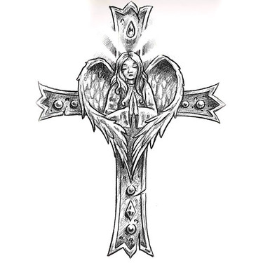 Christian Cross and Angel Tattoo