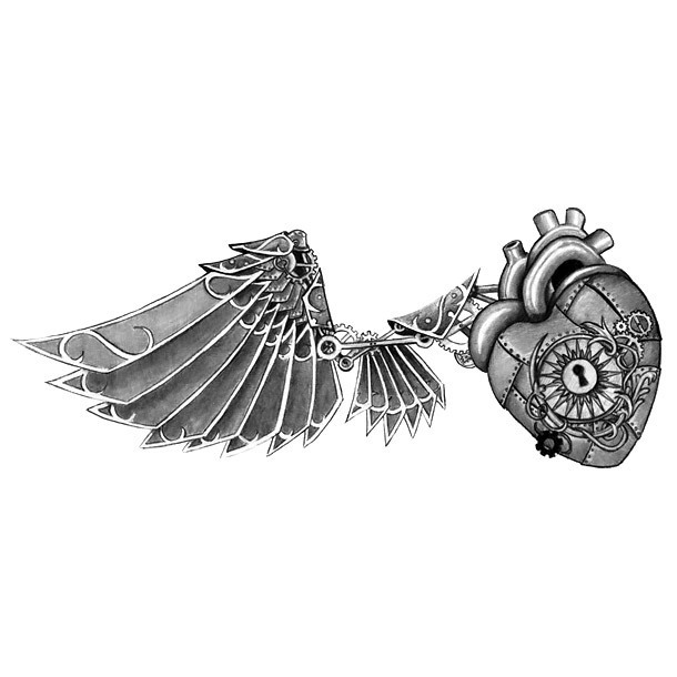 Cool Locked Heart With Wing Tattoo Design