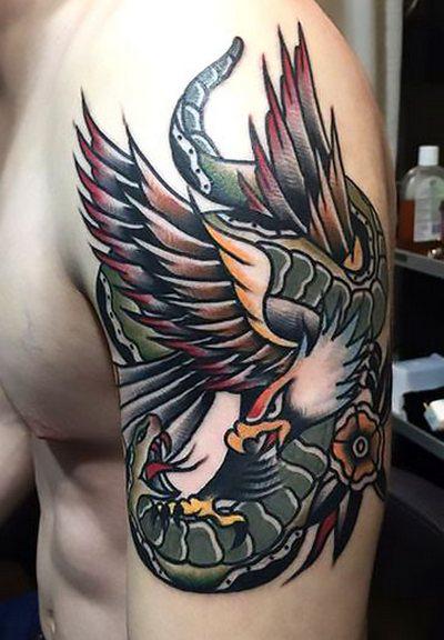 Beautiful Eagle and Snake Tattoo Idea