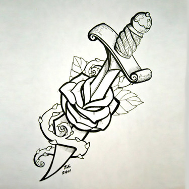 Dagger Through Rose Tattoo