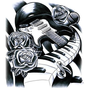 Guitar Piano and Microphone Tattoo