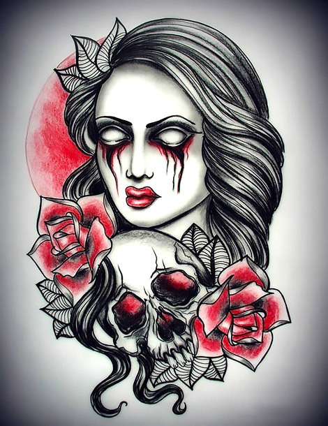 Horror Bleeding Eyes Portrait Tattoo Design
