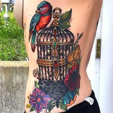 Bird on Birdcage Tattoo