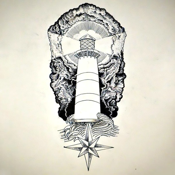 Nautical Light Tower Tattoo Design