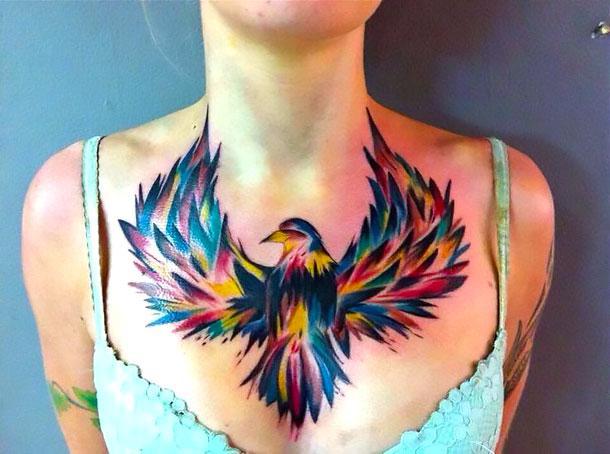 Bird on Chest Tattoo Idea