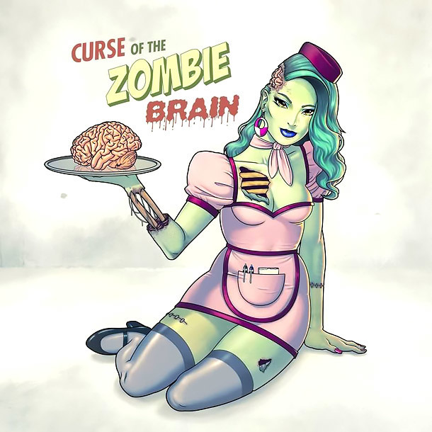 Pin Up Curse of The Zombie Brain Tattoo Design