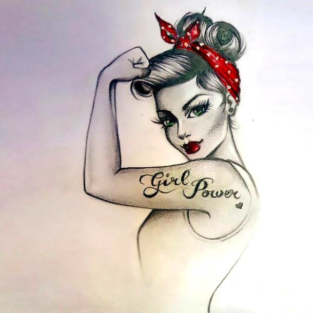 Pin Up Girl Power Tattoo Design