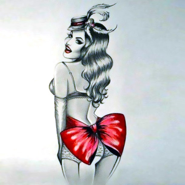 Sexy Girl With A Big Bow Tattoo Design