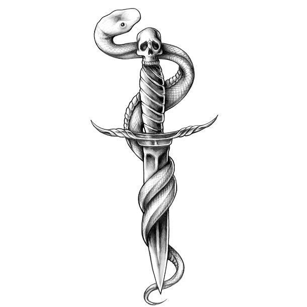Snake Wrapped on Dagger Tattoo Design