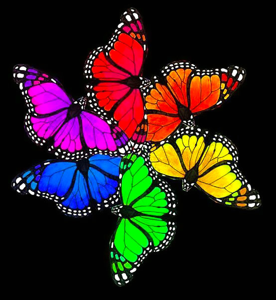 Rainbow Psychedelic Butterflies Tattoo Design