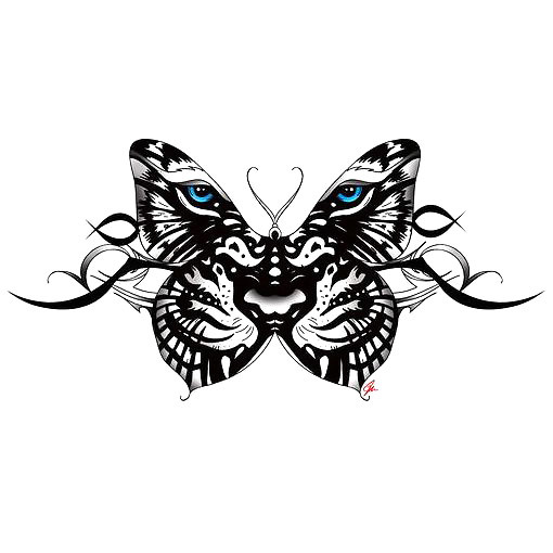 Tiger Face Butterfly Tattoo Design