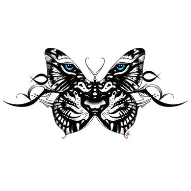 Tiger-Gesichts-Schmetterlings-Tätowierung